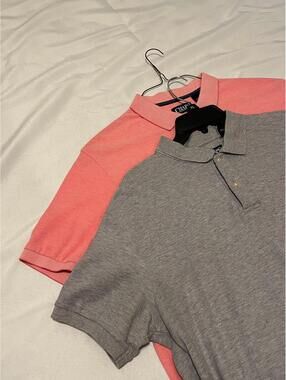 Lot of 2 Chaps Men’s Polo Shirts Gray & Pink size XL